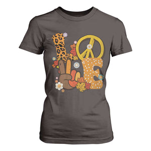 Thanksgiving T Shirt For Women Peace Sign Love Turkey Hand TS10 Dark Chocolate Print Your Wear