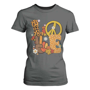 Thanksgiving T Shirt For Women Peace Sign Love Turkey Hand TS10 Dark Heather Print Your Wear