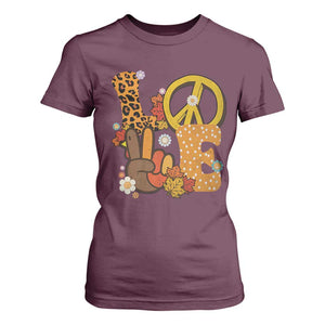 Thanksgiving T Shirt For Women Peace Sign Love Turkey Hand TS10 Maroon Print Your Wear