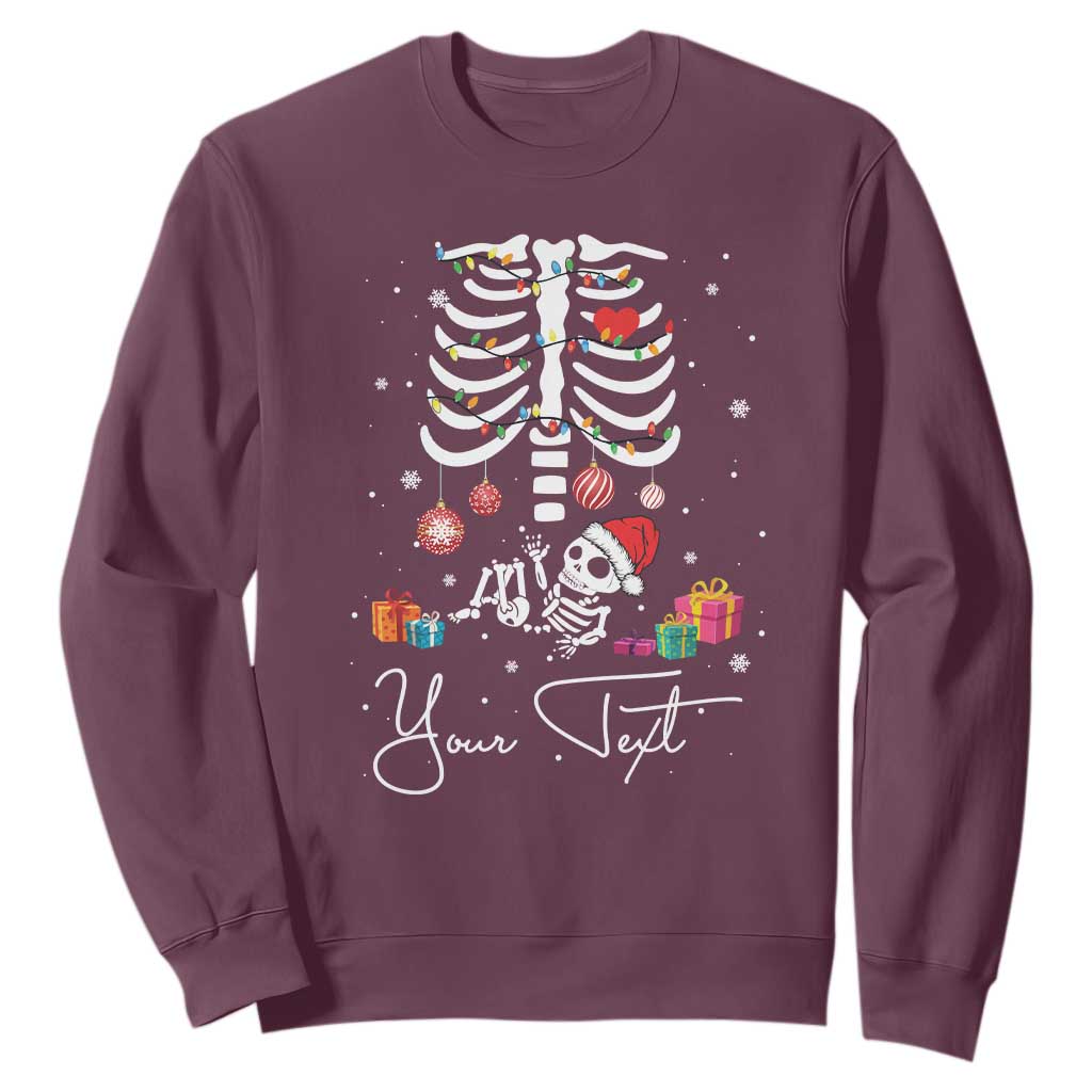 Personalized Pregnancy Announcement Sweatshirt Custom Name Maternity Christmas Skeleton Baby Monster Mom To Be Tee TS10 Maroon Print Your Wear