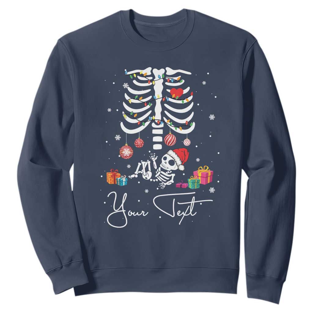Personalized Pregnancy Announcement Sweatshirt Custom Name Maternity Christmas Skeleton Baby Monster Mom To Be Tee TS10 Navy Print Your Wear