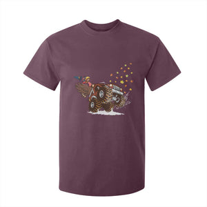 Thanksgiving Turkey T Shirt For Kid Riding Monster Truck Boys Kids TS10 Maroon Print Your Wear