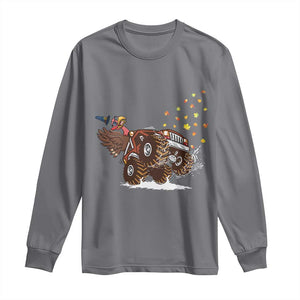 Thanksgiving Turkey Long Sleeve Shirt Riding Monster Truck Boys Kids TS10 Charcoal Print Your Wear