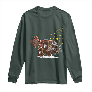 Thanksgiving Turkey Long Sleeve Shirt Riding Monster Truck Boys Kids TS10 Dark Forest Green Print Your Wear