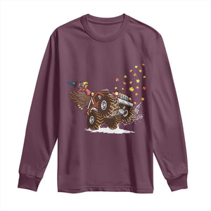 Thanksgiving Turkey Long Sleeve Shirt Riding Monster Truck Boys Kids TS10 Maroon Print Your Wear