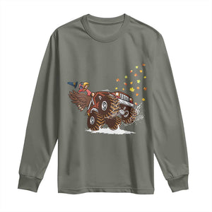 Thanksgiving Turkey Long Sleeve Shirt Riding Monster Truck Boys Kids TS10 Military Green Print Your Wear