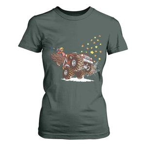 Thanksgiving Turkey T Shirt For Women Riding Monster Truck Boys Kids TS10 Dark Forest Green Print Your Wear