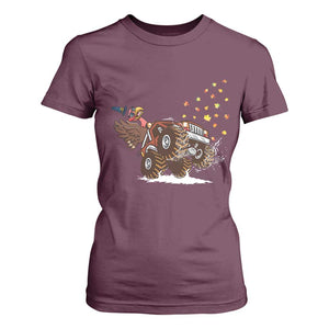 Thanksgiving Turkey T Shirt For Women Riding Monster Truck Boys Kids TS10 Maroon Print Your Wear