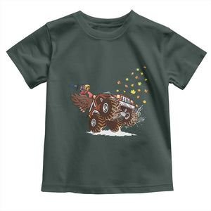 Thanksgiving Turkey Toddler T Shirt Riding Monster Truck Boys Kids TS10 Dark Forest Green Print Your Wear