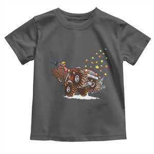 Thanksgiving Turkey Toddler T Shirt Riding Monster Truck Boys Kids TS10 Dark Heather Print Your Wear