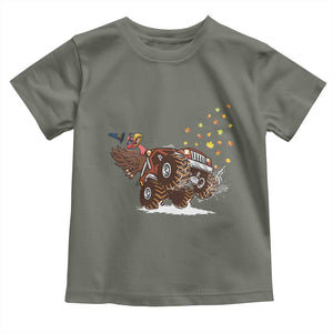 Thanksgiving Turkey Toddler T Shirt Riding Monster Truck Boys Kids TS10 Military Green Print Your Wear