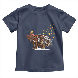 Thanksgiving Turkey Toddler T Shirt Riding Monster Truck Boys Kids TS10 Navy Print Your Wear