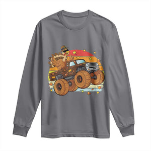 Thanksgiving Turkey Riding Monster Truck Long Sleeve Shirt Retro Fall Boy Tee Kids Autumn TS10 Charcoal Print Your Wear