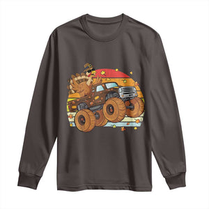 Thanksgiving Turkey Riding Monster Truck Long Sleeve Shirt Retro Fall Boy Tee Kids Autumn TS10 Dark Chocolate Print Your Wear