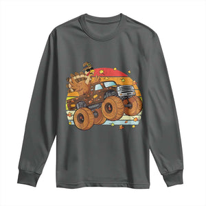 Thanksgiving Turkey Riding Monster Truck Long Sleeve Shirt Retro Fall Boy Tee Kids Autumn TS10 Dark Heather Print Your Wear