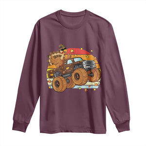 Thanksgiving Turkey Riding Monster Truck Long Sleeve Shirt Retro Fall Boy Tee Kids Autumn TS10 Maroon Print Your Wear