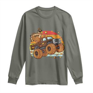 Thanksgiving Turkey Riding Monster Truck Long Sleeve Shirt Retro Fall Boy Tee Kids Autumn TS10 Military Green Print Your Wear