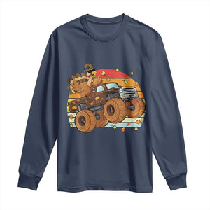 Thanksgiving Turkey Riding Monster Truck Long Sleeve Shirt Retro Fall Boy Tee Kids Autumn TS10 Navy Print Your Wear