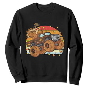 Thanksgiving Turkey Riding Monster Truck Sweatshirt Retro Fall Boy Tee Kids Autumn TS10 Black Print Your Wear