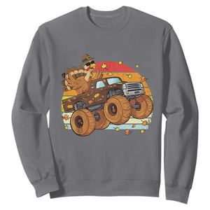 Thanksgiving Turkey Riding Monster Truck Sweatshirt Retro Fall Boy Tee Kids Autumn TS10 Charcoal Print Your Wear