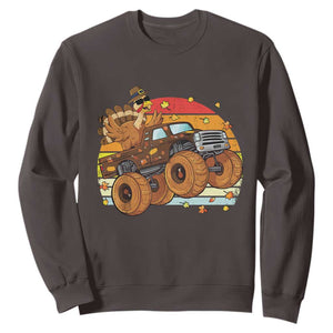 Thanksgiving Turkey Riding Monster Truck Sweatshirt Retro Fall Boy Tee Kids Autumn TS10 Dark Chocolate Print Your Wear