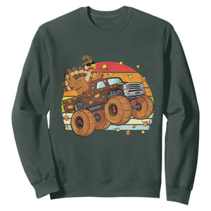 Thanksgiving Turkey Riding Monster Truck Sweatshirt Retro Fall Boy Tee Kids Autumn TS10 Dark Forest Green Print Your Wear