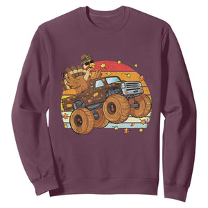 Thanksgiving Turkey Riding Monster Truck Sweatshirt Retro Fall Boy Tee Kids Autumn TS10 Maroon Print Your Wear