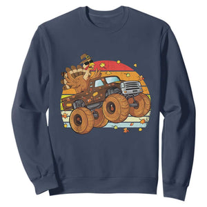 Thanksgiving Turkey Riding Monster Truck Sweatshirt Retro Fall Boy Tee Kids Autumn TS10 Navy Print Your Wear