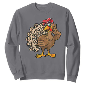 Funny Thanksgiving Sweatshirt Turkey Women Girl Leopard Print Autumn Fall TS10 Charcoal Print Your Wear