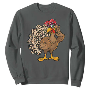 Funny Thanksgiving Sweatshirt Turkey Women Girl Leopard Print Autumn Fall TS10 Dark Heather Print Your Wear