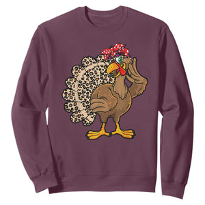 Funny Thanksgiving Sweatshirt Turkey Women Girl Leopard Print Autumn Fall TS10 Maroon Print Your Wear