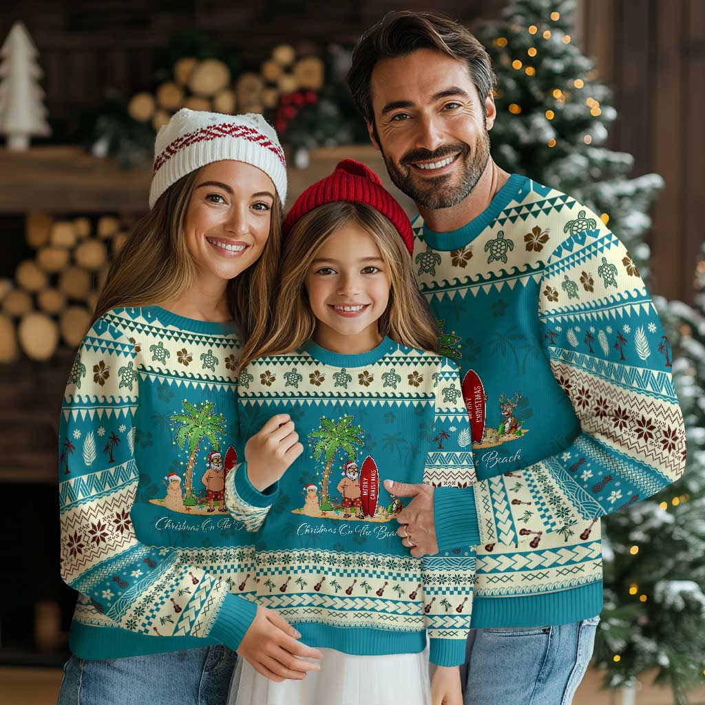 Hawaii Ugly Christmas Sweater Christmas On The Beach Holiday Xmas Palm Tree TS10 Teal Print Your Wear