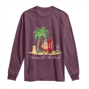 Hawaii Christmas Long Sleeve Shirt Christmas On The Beach Holiday Xmas Palm Tree TS10 Maroon Print Your Wear