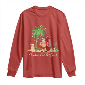 Hawaii Christmas Long Sleeve Shirt Christmas On The Beach Holiday Xmas Palm Tree TS10 Red Print Your Wear