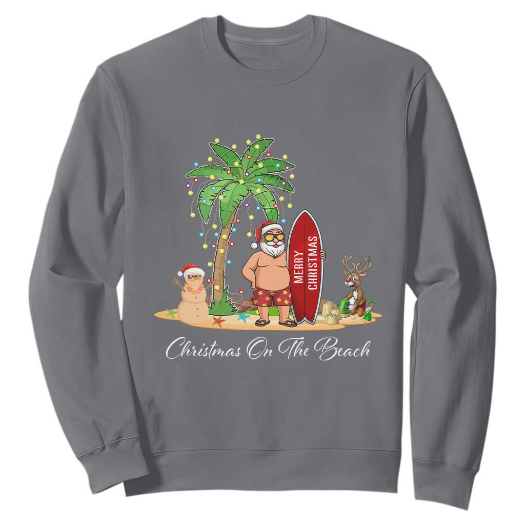 Hawaii Christmas Sweatshirt Christmas On The Beach Holiday Xmas Palm Tree TS10 Charcoal Print Your Wear