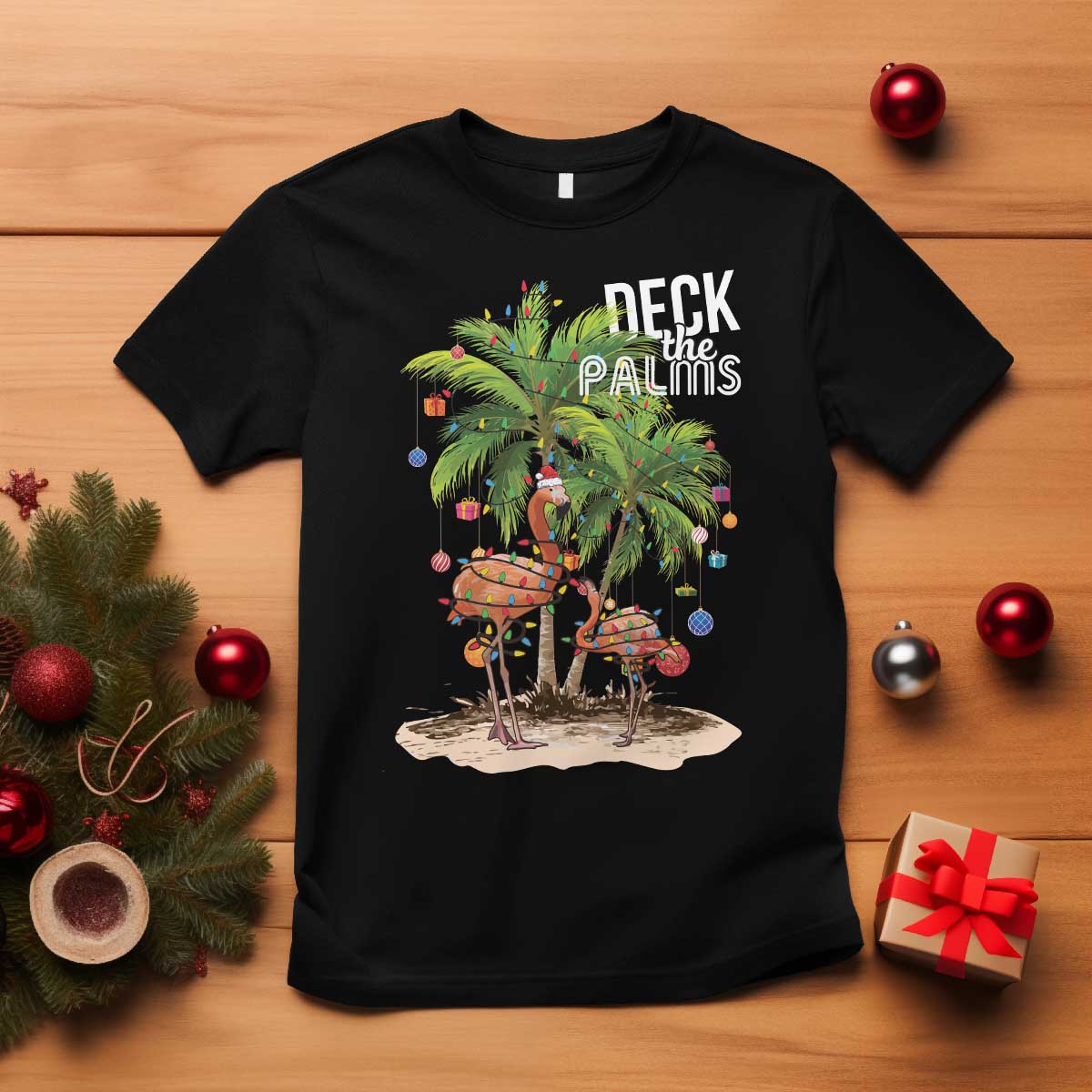 Mele Kalikimaka Hawaiian Christmas T Shirt Deck The Palms Holiday Flamingo Beach Family Vacation In Hawaii TS10 Black Print Your Wear