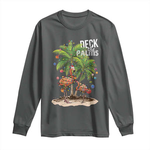 Mele Kalikimaka Hawaiian Christmas Long Sleeve Shirt Deck The Palms Holiday Flamingo Beach Family Vacation In Hawaii TS10 Dark Heather Print Your Wear