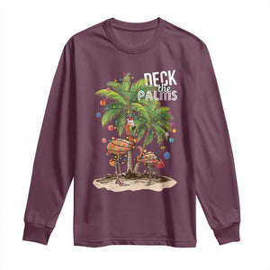 Mele Kalikimaka Hawaiian Christmas Long Sleeve Shirt Deck The Palms Holiday Flamingo Beach Family Vacation In Hawaii TS10 Maroon Print Your Wear