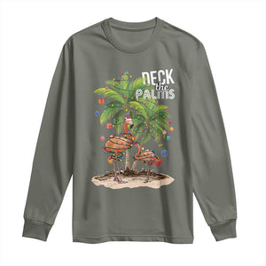 Mele Kalikimaka Hawaiian Christmas Long Sleeve Shirt Deck The Palms Holiday Flamingo Beach Family Vacation In Hawaii TS10 Military Green Print Your Wear