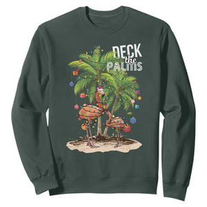 Mele Kalikimaka Hawaiian Christmas Sweatshirt Deck The Palms Holiday Flamingo Beach Family Vacation In Hawaii TS10 Dark Forest Green Print Your Wear