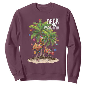 Mele Kalikimaka Hawaiian Christmas Sweatshirt Deck The Palms Holiday Flamingo Beach Family Vacation In Hawaii TS10 Maroon Print Your Wear