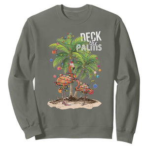 Mele Kalikimaka Hawaiian Christmas Sweatshirt Deck The Palms Holiday Flamingo Beach Family Vacation In Hawaii TS10 Military Green Print Your Wear