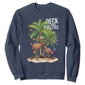 Mele Kalikimaka Hawaiian Christmas Sweatshirt Deck The Palms Holiday Flamingo Beach Family Vacation In Hawaii TS10 Navy Print Your Wear