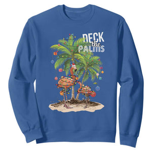 Mele Kalikimaka Hawaiian Christmas Sweatshirt Deck The Palms Holiday Flamingo Beach Family Vacation In Hawaii TS10 Royal Blue Print Your Wear