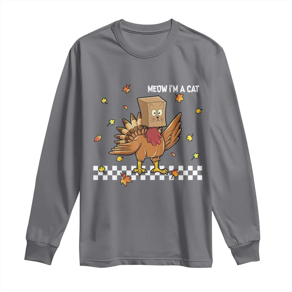 Turkey Cat Long Sleeve Shirt Funny Thanksgiving Meow TS10 Charcoal Print Your Wear