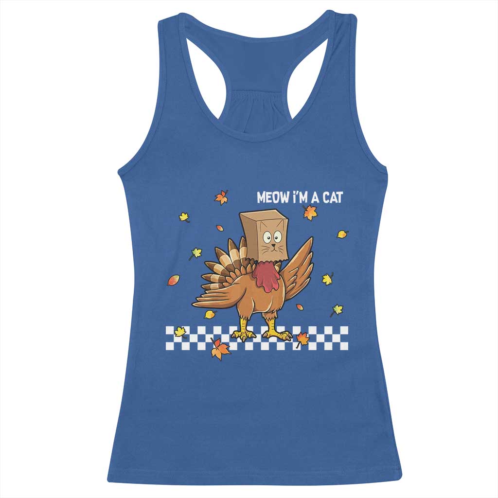 Turkey Cat Racerback Tank Top Funny Thanksgiving Meow TS10 Royal Blue Print Your Wear