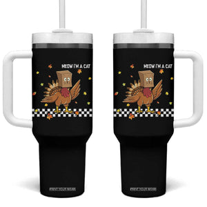 Turkey Cat Tumbler With Handle Funny Thanksgiving Meow TS10 One Size: 40 oz Black Print Your Wear