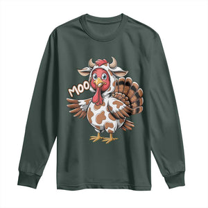 Funny Thanksgiving Long Sleeve Shirt Turkey Moo Cow Lovers TS10 Dark Forest Green Print Your Wear