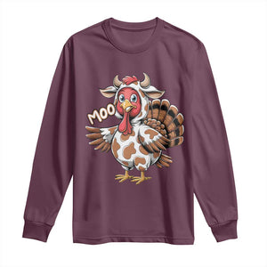 Funny Thanksgiving Long Sleeve Shirt Turkey Moo Cow Lovers TS10 Maroon Print Your Wear