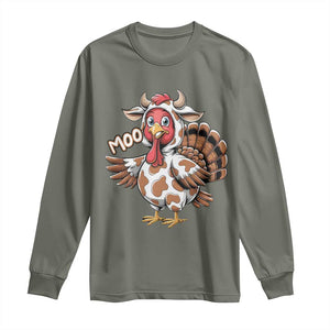 Funny Thanksgiving Long Sleeve Shirt Turkey Moo Cow Lovers TS10 Military Green Print Your Wear